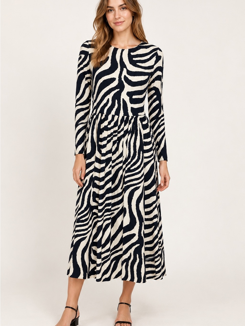 Women’s Black and White Zebra Print Midi Dress